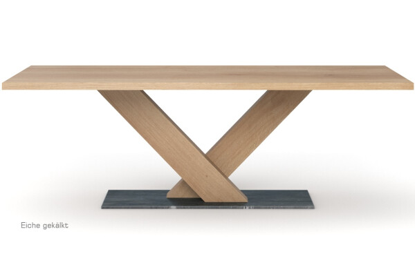 Massivholztisch mit V-Gestell Bodenplatte Metall VELTEN